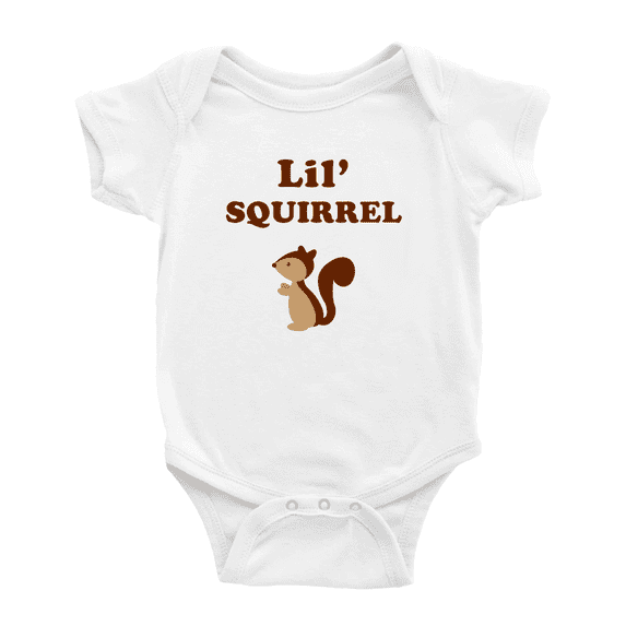 Cute Baby Jumpsuit Lil' Squirrel Animal Funny Boy & Gril Bodysuit (White, 0-3 Months
