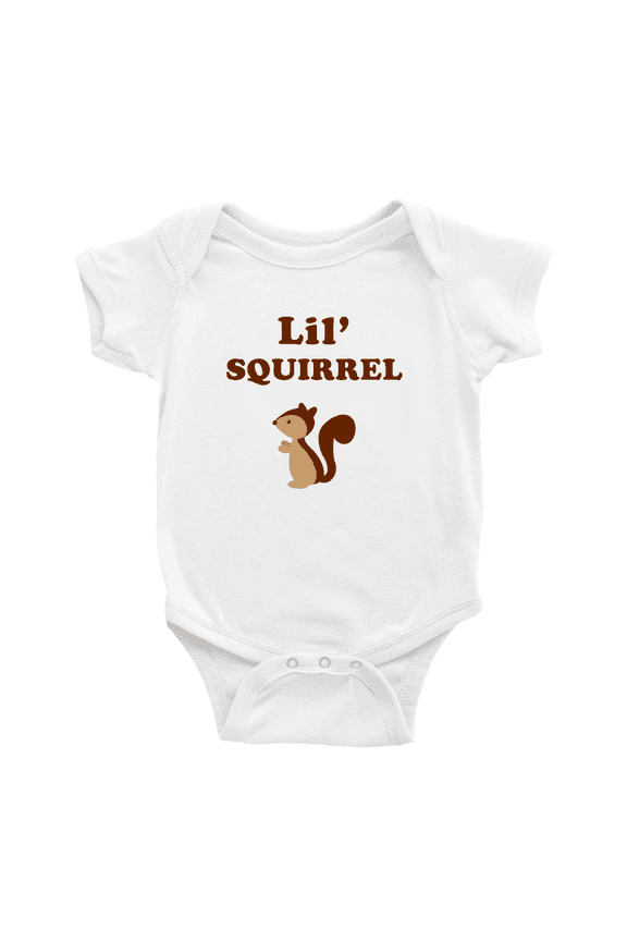 Cute Baby Jumpsuit Lil' Squirrel Animal Funny Boy & Gril Bodysuit (White, 0-3 Months