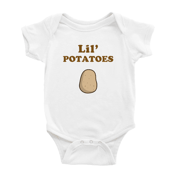Cute Baby Jumpsuit Lil' potatoes Vegetable Funny Boy & Gril Baby Clothes (White, 6-12 Months)