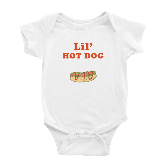 Cute Baby Jumpsuits Lil' Hot Dog Food Funny Boy & Gril Newborn Clothes (White, 6-12 Months)