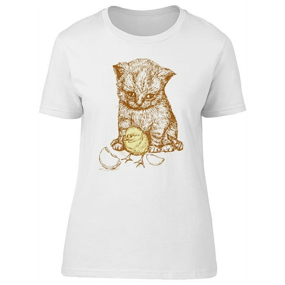 Cute Baby Kitten And Chicken T-Shirt Women -Image by Shutterstock, Female Medium