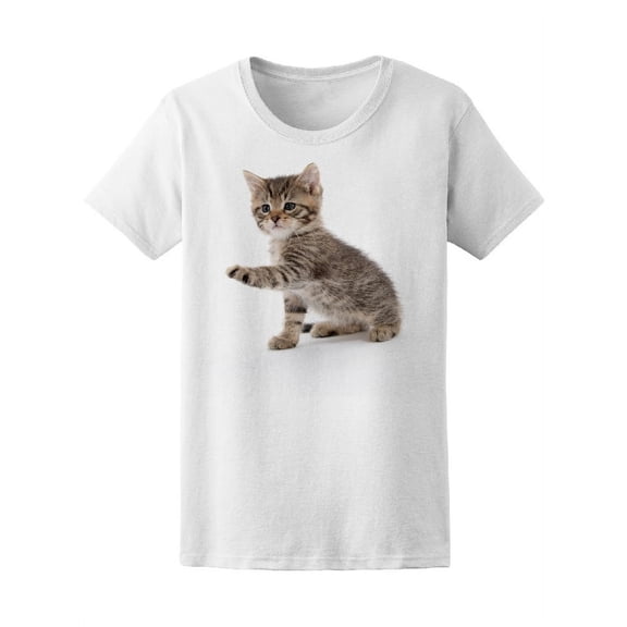Cute Baby Kitten Cat Lifting Its Paw T-Shirt Women -Image by Shutterstock, Female Large