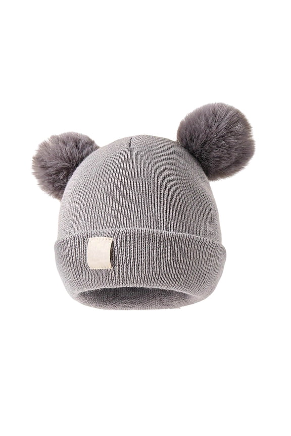 Cute Baby Knitted Hat Double Heart Embroidery Double Pom Pom Yarn Warm Soft Comfortable Baby Beanie for Outdoor Winter Wear Photo Props and Gift Giving