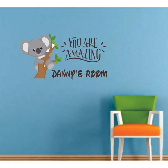 Cute Baby Koala Animal Amazing Cartoon Customized Wall Decal - Custom Vinyl Wall Art - Personalized Name - Baby Girls Boys Kids Bedroom Wall Decal Room Decor Wall Stickers Decoration Size (30x27 inch)