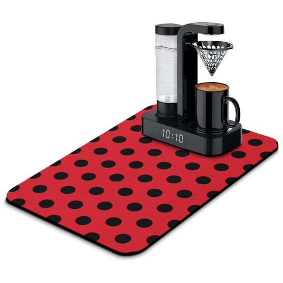 Cute Baby Ladybug Coffee Mat - Non-Slip Absorbent Pad for Coffee Bar - Minimalist Ladybug Aesthetic with Polka Dots