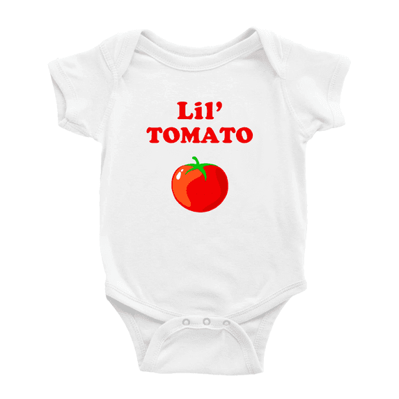 Cute Baby Lil' Tomato Vegetable Funny Boy & Gril Jumpsuit Bodysuit (White, 6-12 Months)