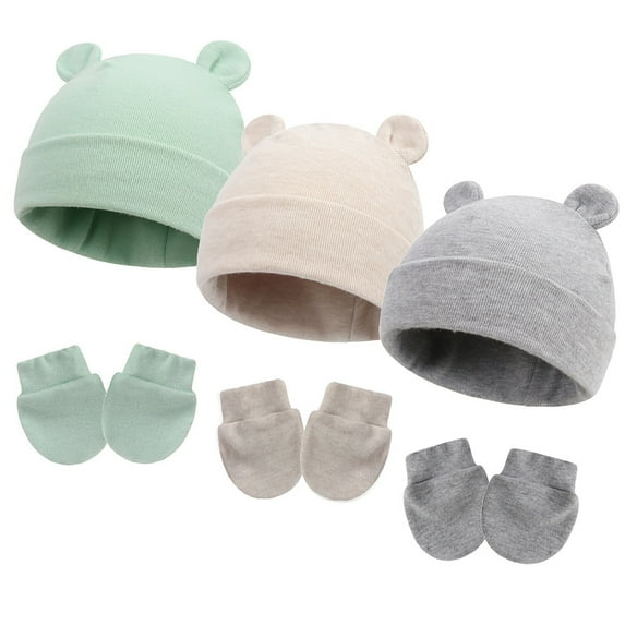 Cute Baby Mittens Newborn, No Scratch Baby Boy Mittens, Baby Girl Hat Gloves for Toddlers, Infant, Newborn- 3 Set