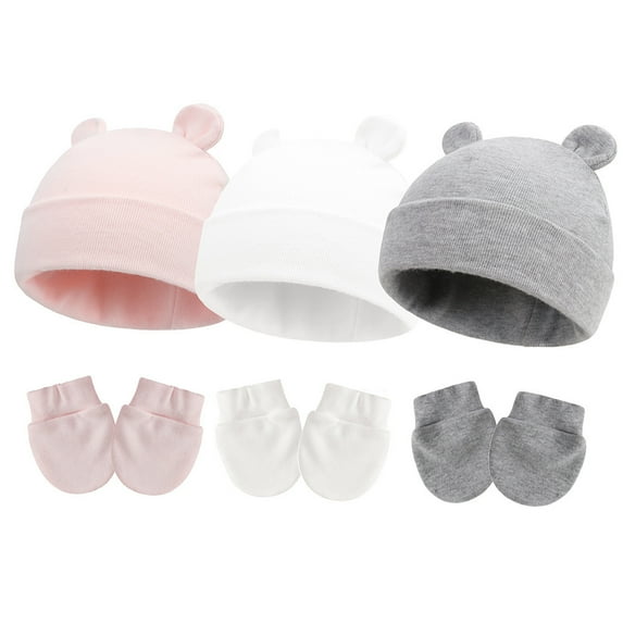 Cute Baby Mittens Newborn, No Scratch Baby Boy Mittens, Baby Girl Hat Gloves for Toddlers, Infant, Newborn- 3 Set