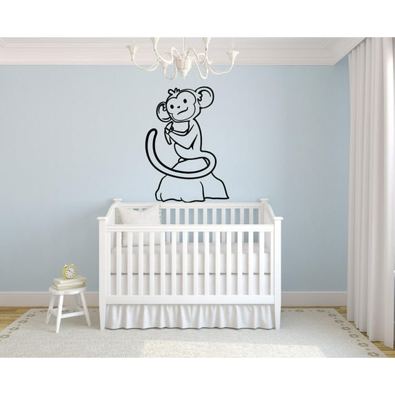 Cute Baby Monkey Animal Banana Jungle Zoo Wildlife Wall Sticker Art Decal for Girls Boys Room Bedroom Nursery Kindergarten House Fun Home Decor Stickers Wall Art Vinyl Decoration Size (20x18 inch)