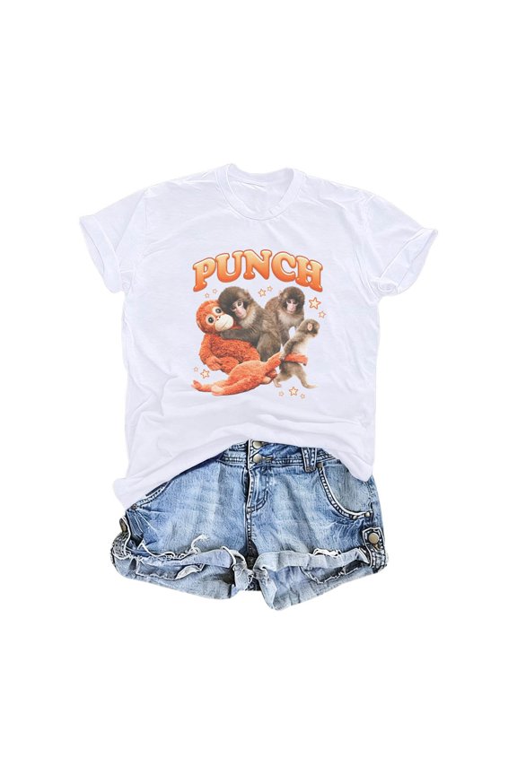 Cute Baby Monkey Named Punch Shirt Punch Monkey Supporter T-Shirt Punching Graphic Short Sleeve Shirts Tee for Women