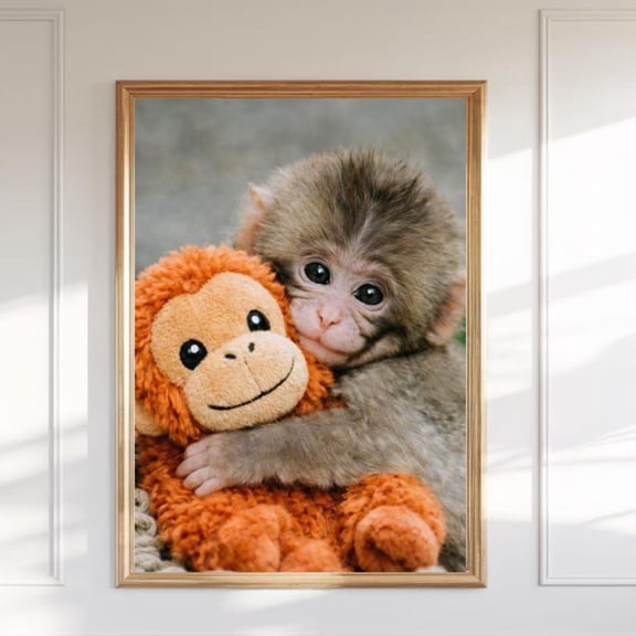Cute Baby Monkey Punch Wall Art Print Kawaii Nursery Animal Poster 8x12