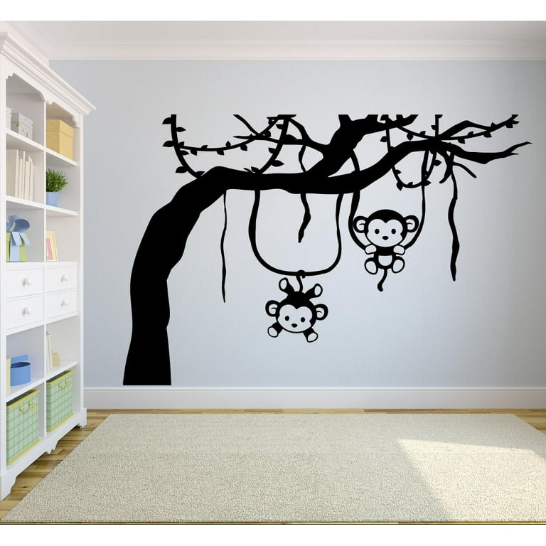 Cute Baby Monkey Tree Animal Jungle Zoo Wildlife Wall Sticker Art