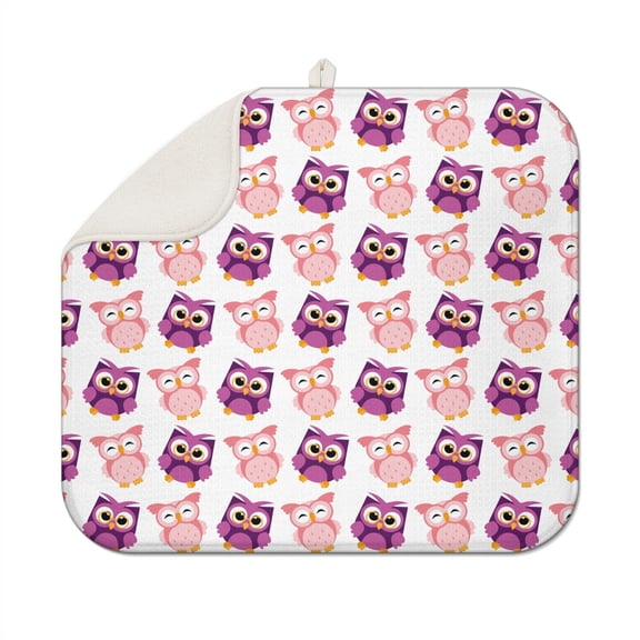 Cute Baby Owl Pattern Drying Mat - Super Absorbent Microfiber Kitchen Mat, Hand-drawn & Eco-Friendly