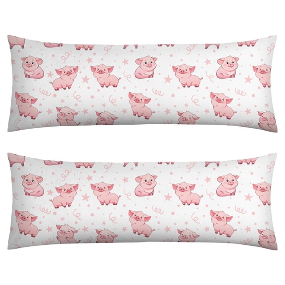 Cute Baby Pig Body Pillow Cover 20x54 - Playful Pig in the Farm Cartoon Design - Stretchy Durable Pillowcase with Zipper Closure