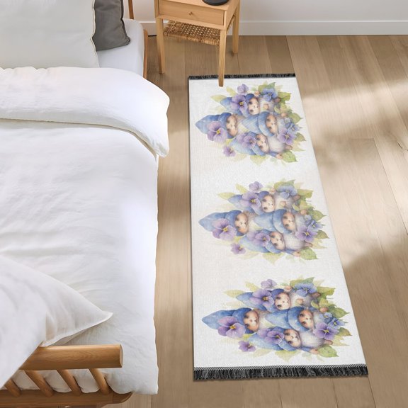 Cute Baby Rabbits and Flower Runner Area Rug 2x6 Soft Non-Slip Washable Bedside Carpet for Hallway Bedroom Living Room Home Decor