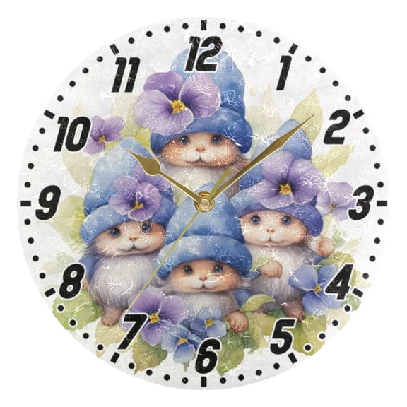 Cute Baby Rabbits and Flower Wall Clock 9.8 inch Battery Operated Clocks Non-Ticking Silent for Bedroom Office Kitchen Living Room(Gold)