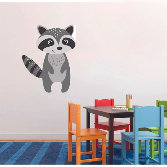 Cute Baby Raccoon Animal Cartoon Character Wall Art Decal Vinyl Sticker Girls Boys Room Bedroom Nursery Kindergarten House Fun Home Decor Removable Adhesive Sticker Peel and Stick Murals 30x15 inch