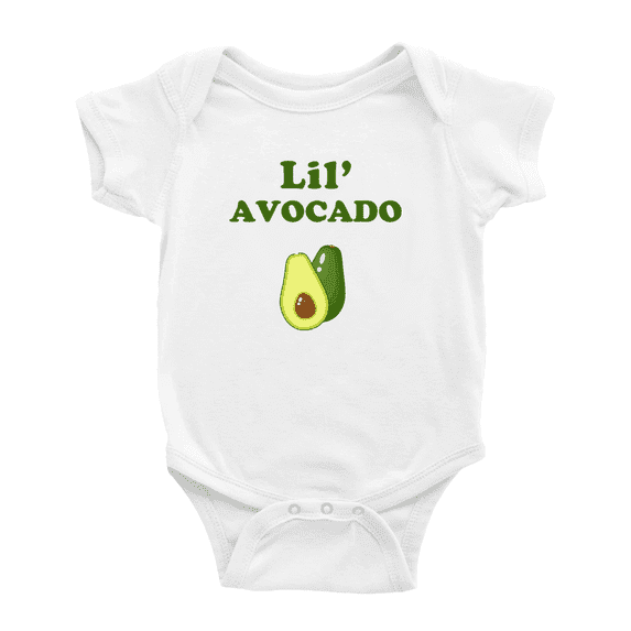 Cute Baby Romper Jumpsuit Lil' Avocado Fruit Funny Boy & Gril Bodysuit (White, 3-6 Months)
