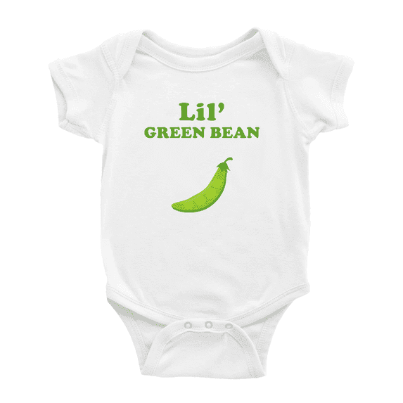Cute Baby Romper Lil' Green Bean Vegetable Funny Boy & Gril Jumpsuit (White, 12-18 Months)
