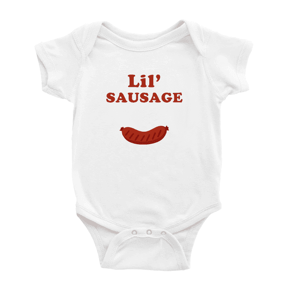 Cute Baby Romper Lil' Sausage Food Funny Boy & Gril Jumpsuit (White, 18-24 Months)
