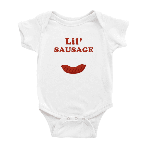 Cute Baby Romper Lil' Sausage Food Funny Boy & Gril Jumpsuit (White, 6-12 Months)