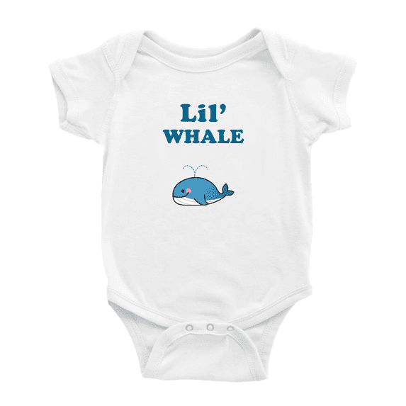 Cute Baby Romper Lil' Whale Animal Funny Boy & Gril Jumpsuit (White, 6-12 Months)