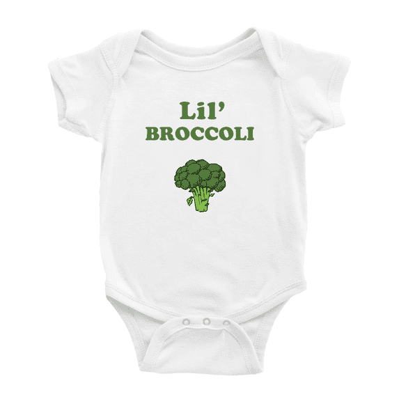Cute Baby Rompers Lil' Broccoli Vegetable Funny Boy & Gril Baby Jumpsuit (White, 3-6 Months)
