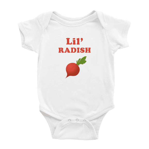 Cute Baby Rompers Lil' Radish Vegetable Funny Boy & Gril Baby Jumpsuit (White, 6-12 Months)