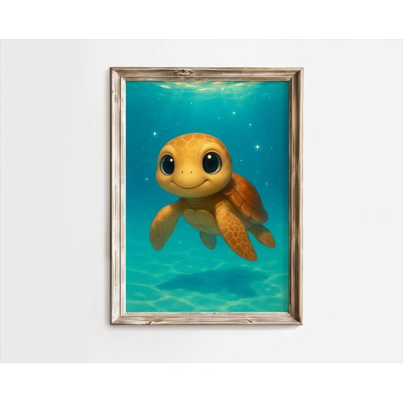 Cute Baby Sea Turtle Poster, Cute Sea Turtle Poster, Sea Turtle Nursery Poster, Kawaii Sea Turtle Poster, Sea Turtle Art,, Unframed Poster Size 24x36