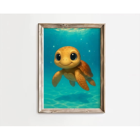 Cute Baby Sea Turtle Poster, Cute Sea Turtle Poster, Sea Turtle Nursery Poster, Kawaii Sea Turtle Poster, Sea Turtle Art,, Unframed Poster Size 8x12