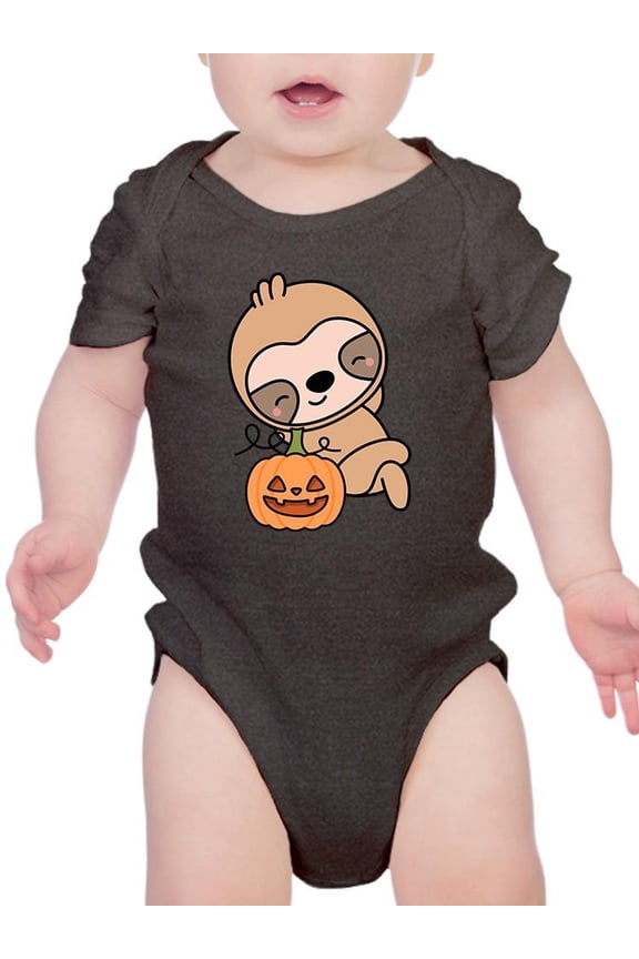 Cute Baby Sloth W Pumpkin. Bodysuit Infant -Image by Shutterstock,  Newborn