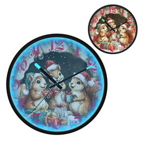 Cute Baby Squirrels Luminous Wall Clock with Sound-Activated LED 12-Inch Silent Acrylic Timepiece for Bedroom Livingroom or Office