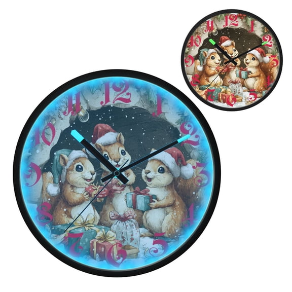 Cute Baby Squirrels Luminous Wall Clock with Sound-Activated LED 12-Inch Silent Acrylic Timepiece for Bedroom Livingroom or Office