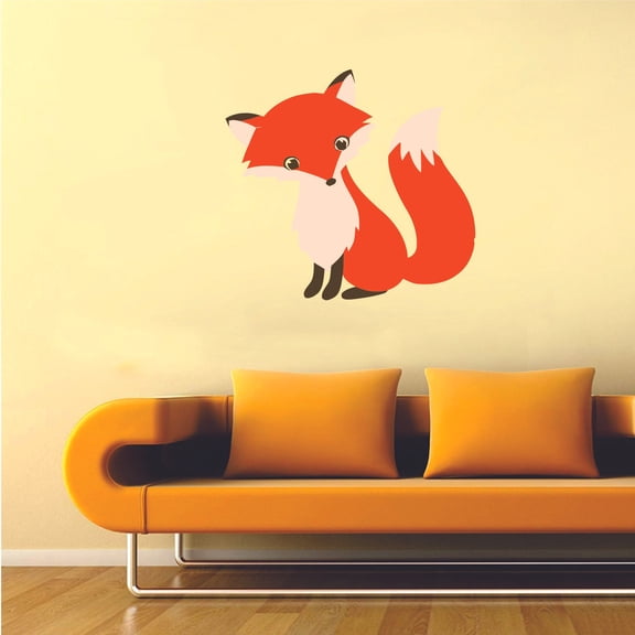 Cute Baby Sweet Orange Fox Animal Cartoon Character Wall Art Decal Vinyl Sticker Girls Boys Room Bedroom Nursery Kindergarten House Home Decor Removable Sticker Peel and Stick Waterproof 40x20 inch