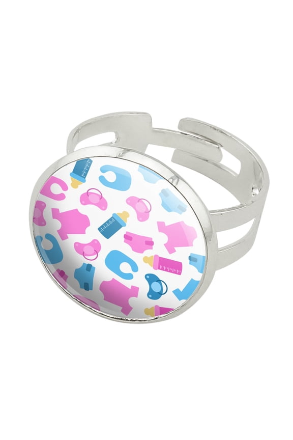 Cute Baby Things Pattern Silver Plated Adjustable Novelty Ring