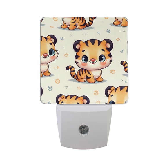 Cute Baby Tiger Night Light 2 Pack LED Nightlight Plug into Wall Dusk to Dawn Sensor Soft White