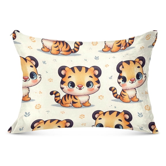 Cute Baby Tiger Plush Pillow Cases Standard Size Ultra Soft Warm Pillowcases with Zipper 20"x26"