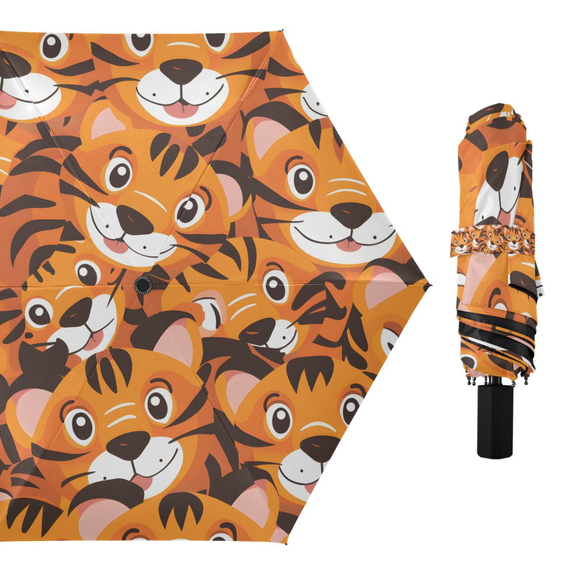 Cute Baby Tigers Compact Sun Umbrella Windproof Travel Umbrellas for Rain Strong Portable UV Protection