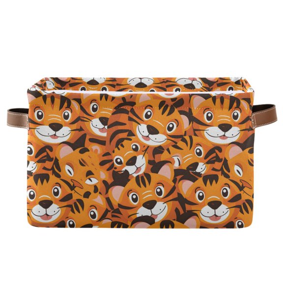 Cute Baby Tigers Storage Bins with Handle Fabric Organizer Basket Foldable Box 1 Pack 14.2x10.2x8.3