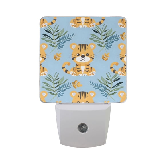 Cute Baby Tigers and Leaf Night Light 2 Pack LED Nightlight Plug into Wall Dusk to Dawn Sensor Soft White