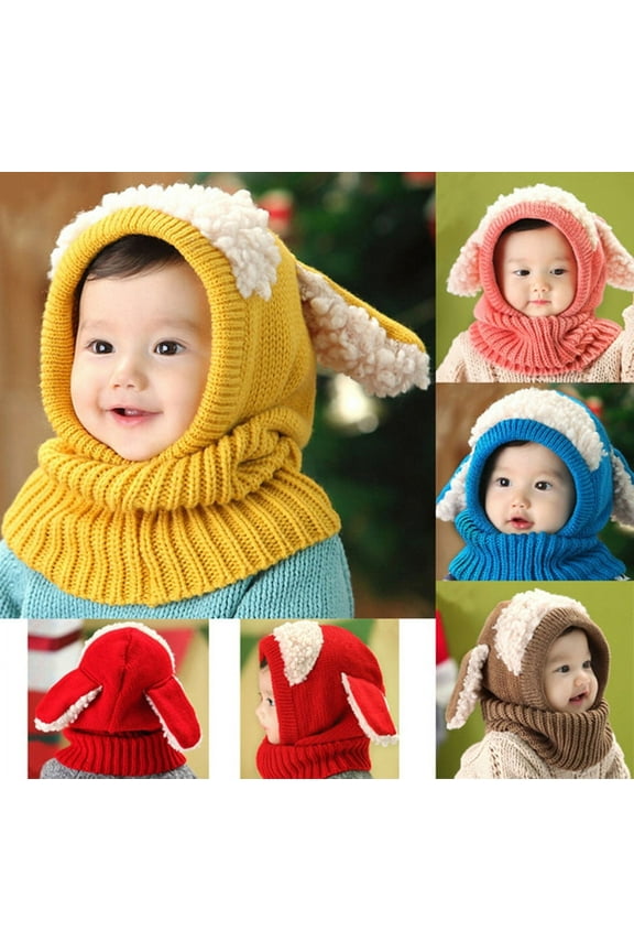 Cute Baby Toddler Winter Beanie Warm Hat Hooded Scarf Earflap Knitted Cap Kids