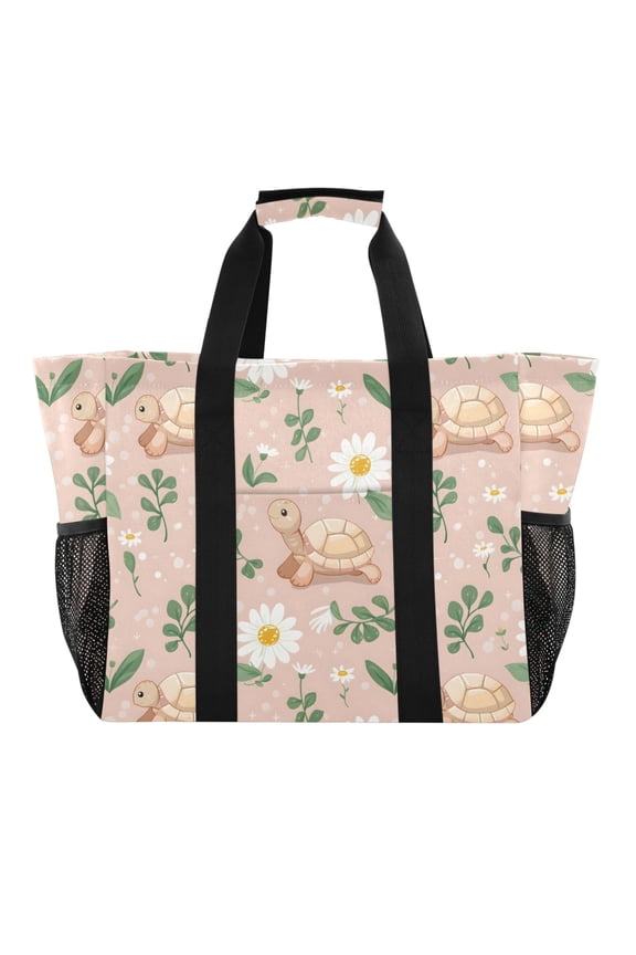 Cute Baby Turtle Reusable Grocery Bags with Handle Side Pocket Waterproof Shopping Portable Tote
