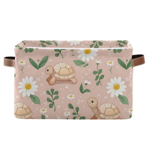 Cute Baby Turtle Storage Bins with Handle Fabric Organizer Basket Foldable Box 1 Pack 14.2x10.2x8.3