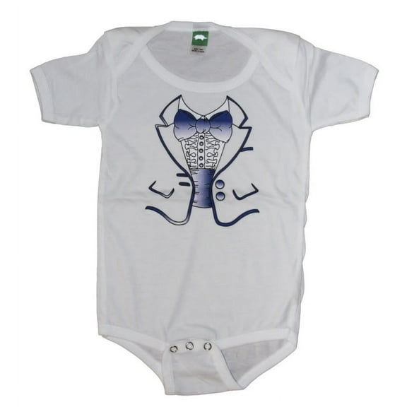 Cute Baby Tuxedo Print Bodysuit Shirt, White 12M