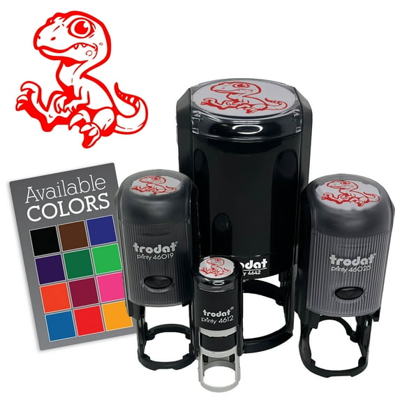 Cute Baby Velociraptor Dinosaur Self-Inking Rubber Stamp for Stamping Ink Stamper Crafting Planners - 1/2 Inch Mini - Red Ink