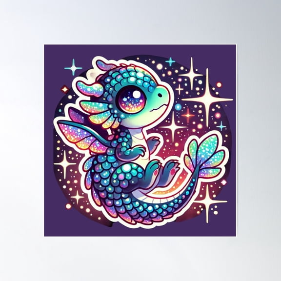 Cute Baby Water Fantasy Dragon Poster Wall Art, Modern Wall Decor For Living Room Bedroom, 17x17 UNFRAMED