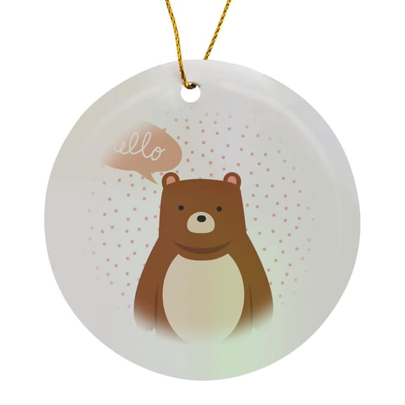 3drose, Cute Baby Wild Animal Bear Typography on Polkadots- Hello, Circle Porcelain Ornament