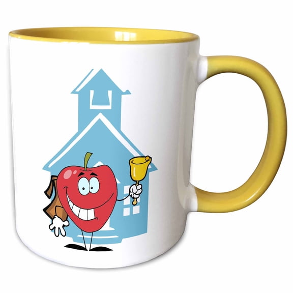 3drose, Cute Back to School Cartoon Character Apple, 11oz Two-tone Yellow Mug