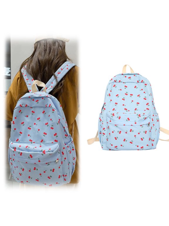 Cute Backpack Cherry Print Coquette Aesthetic Backpack Large Preppy Bag for Women Casual Travel Daypacks,Blue