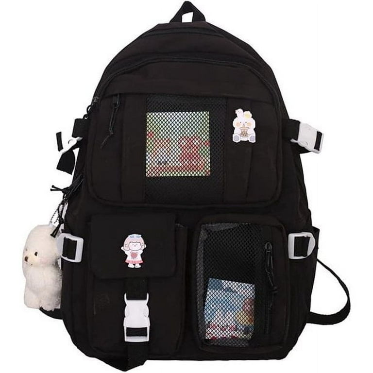 Cute Backpack Kawaii School Supplies Laptop Bookbag Back to School and Off to College Accessories Black